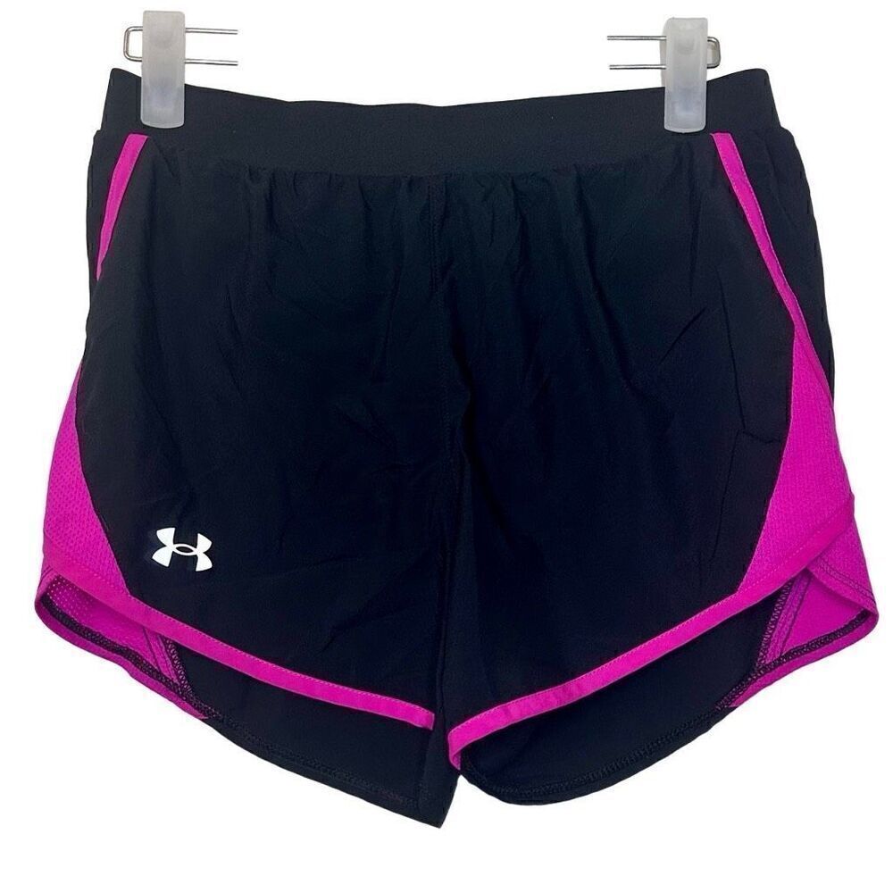 Under Armour Loose Heatgear Elastic Waist Athletic Running Shorts Black Pink XS